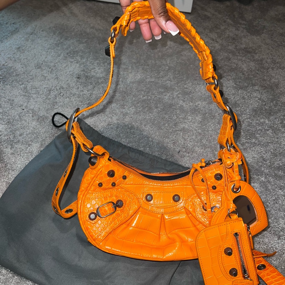 Balenciaga Orange Shoulder Bag with Studded Details